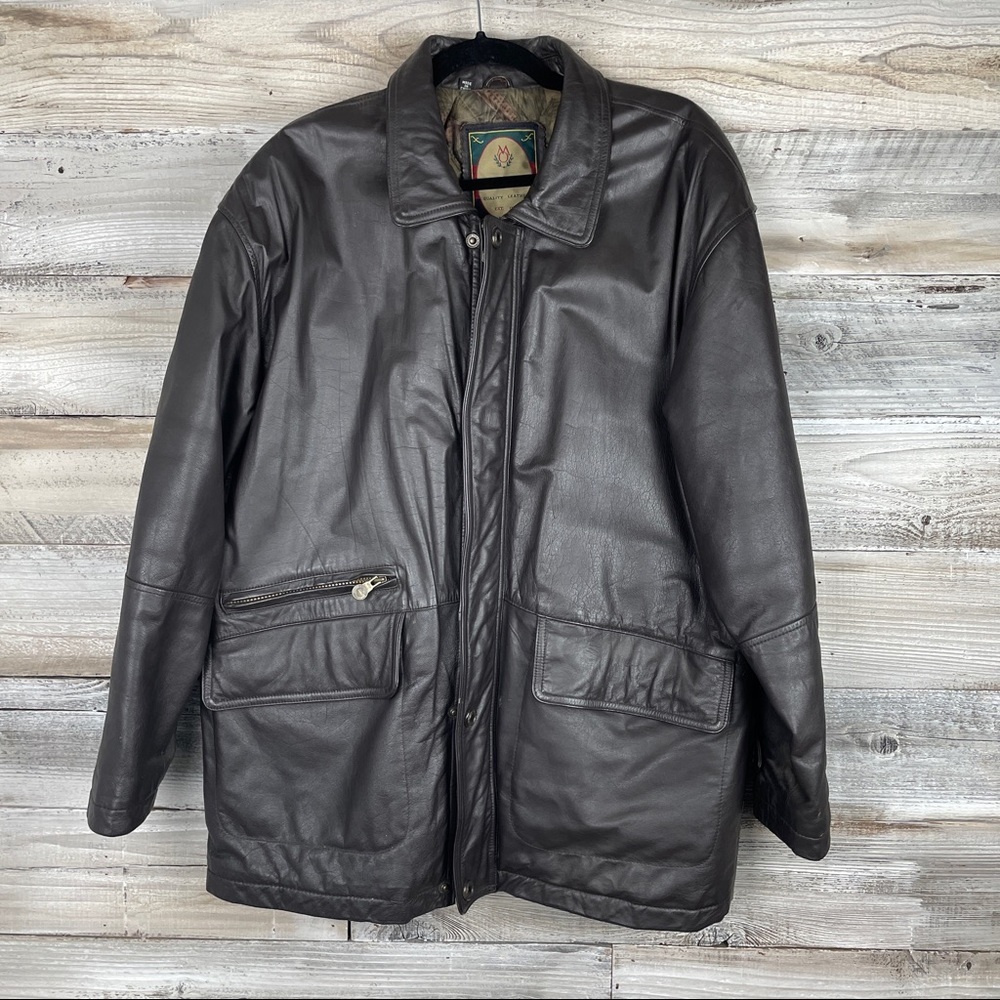 Members Only Genuine Leather Jacket Mens Sz. M RN 28593 Brown Quilted Interior